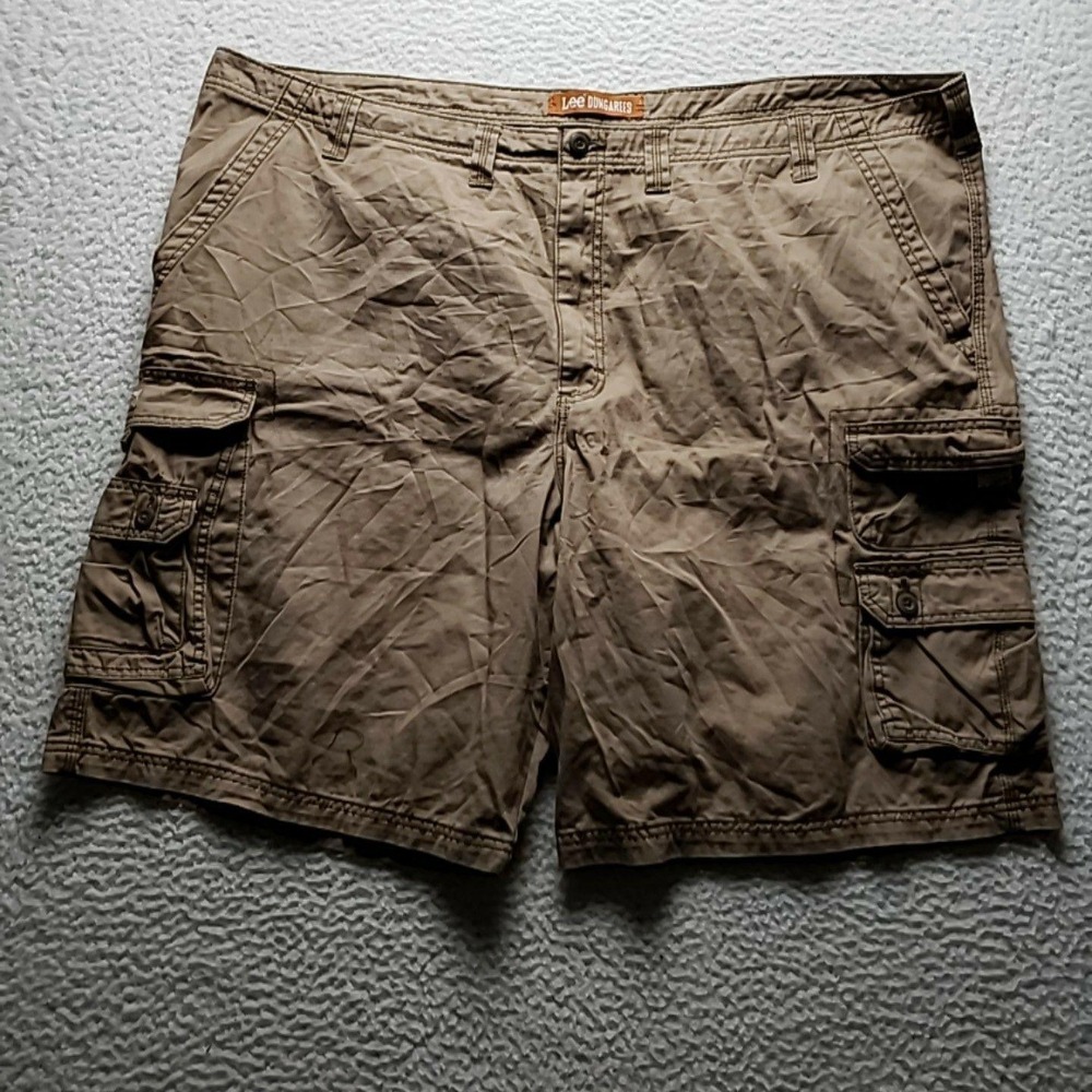 Lee Cargo Shorts Mens 48 Brown Cotton Canvas Relaxed Fit 10 Inseam Casual Summer
